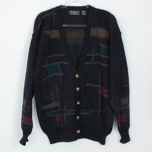 Peter England Vtg Men Knit Geometric Cardigan Size L Preppy Academia Grandpacore